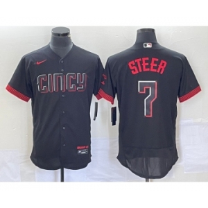Men's Cincinnati Reds #7 Spencer Steer Black 2023 City Connect Flex Base Stitched Jersey 1