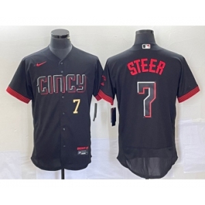 Men's Cincinnati Reds #7 Spencer Steer Number Black 2023 City Connect Flex Base Stitched Jersey2