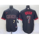 Men's Cincinnati Reds #7 Spencer Steer Numer Black 2023 City Connect Cool Base Stitched Baseball Jersey 2