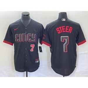 Men's Cincinnati Reds #7 Spencer Steer Numer Black 2023 City Connect Cool Base Stitched Baseball Jersey