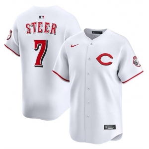 Men's Cincinnati Reds #7 Spencer Steer White 2025 Home Limited Stitched Baseball Jersey