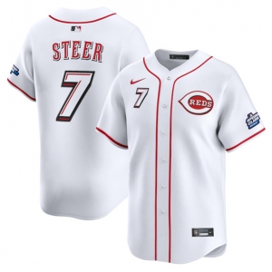 Men's Cincinnati Reds #7 Spencer Steer White 2025 Speedway Classic Home Limited Stitched Baseball Jersey