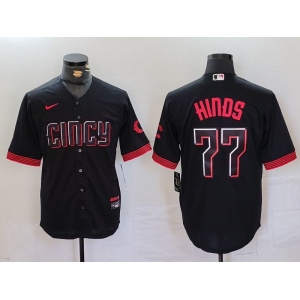 Men's Cincinnati Reds #77 Rece Hinds Black 2023 City Connect Cool Base Stitched Jersey