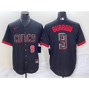 Men's Cincinnati Reds #9 Joe Burrow Number Black 2023 City Connect Cool Base Stitched Baseball Jersey