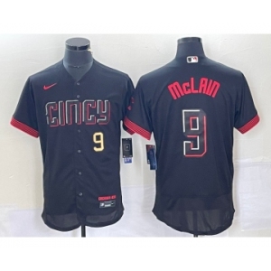 Men's Cincinnati Reds #9 Matt McLain Number Black 2023 City Connect Flex Base Stitched Jersey1