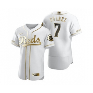 Men's Nike Cincinnati Reds #7 Eugenio Suarez White 2020 Authentic Golden Edition Baseball Jersey