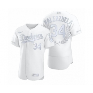 Men #34 Fernando Valenzuela Los Angeles Dodgers White Awards Collection NL Cy Young Jersey