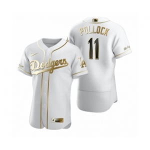 Men Los Angeles Dodgers #11 A.J. Pollock Nike White Authentic Golden Edition Jersey