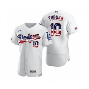 Men's #10 Justin Turner Los Angeles Dodgers White 2020 Stars & Stripes 4th of July Jersey
