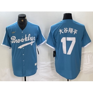 Men's Brooklyn Dodgers #17 大谷翔平 Light Blue Japanese Cooperstown Collection Cool Base Jersey