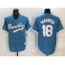 Men's Brooklyn Dodgers #18 Yoshinobu Yamamoto Light Blue Cooperstown Collection Cool Base Jersey