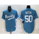 Men's Brooklyn Dodgers #50 Mookie Betts Light Blue Cooperstown Collection Cool Base Jersey