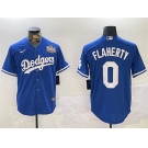 Men's Los Angeles Dodgers #0 Jack Flaherty Royal 2024 World Series Cool Base Stitched Baseball Jersey