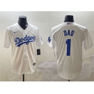 Men's Los Angeles Dodgers #1 Dad White Cool Base Stitched Baseball Jersey