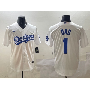 Men's Los Angeles Dodgers #1 Dad White Cool Base Stitched Baseball Jersey