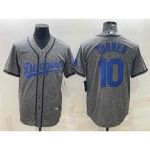 Men's Los Angeles Dodgers #10 Justin Turner Grey Gridiron Cool Base Stitched Baseball Jersey