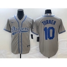 Men's Los Angeles Dodgers #10 Justin Turner Grey With Patch Cool Base Stitched Baseball Jersey1