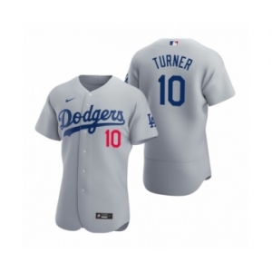 Men's Los Angeles Dodgers #10 Justin Turner Nike Gray Authentic 2020 Alternate Jersey