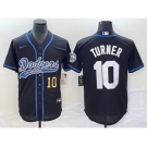 Men's Los Angeles Dodgers #10 Justin Turner Number Black With Patch Cool Base Stitched Baseball Jersey