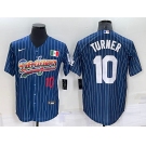 Mens Los Angeles Dodgers #10 Justin Turner Number Rainbow Blue Red Pinstripe Mexico Cool Base Nike Jersey