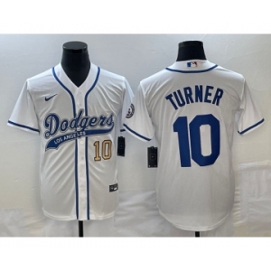 Men's Los Angeles Dodgers #10 Justin Turner Number White With Patch Cool Base Stitched Baseball Jersey