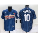 Men's Los Angeles Dodgers #10 Justin Turner Rainbow Blue Red Pinstripe Mexico Cool Base Nike Jersey