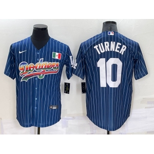 Men's Los Angeles Dodgers #10 Justin Turner Rainbow Blue Red Pinstripe Mexico Cool Base Nike Jersey