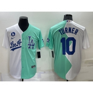 Men's Los Angeles Dodgers #10 Justin Turner White Green Two Tone 2022 Celebrity Softball Game Cool Base Jersey