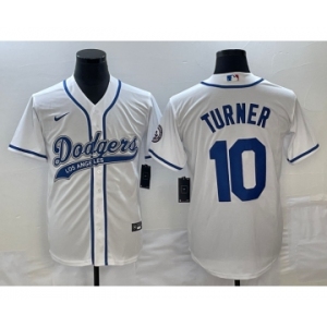 Men's Los Angeles Dodgers #10 Justin Turner White With Patch Cool Base Stitched Baseball Jersey1