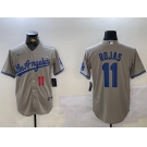 Men's Los Angeles Dodgers #11 Miguel Rojas Number Grey With los Cool Base Stitched Jersey