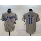 Men's Los Angeles Dodgers #11 Miguel Rojas Number Grey With los Cool Base Stitched Jerseys