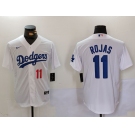 Men's Los Angeles Dodgers #11 Miguel Rojas Number White Cool Base Stitched Jersey