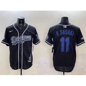 Men's Los Angeles Dodgers #11 Roki Sasaki Black 2024 World Series Champions Limited Stitched Baseball Jersey
