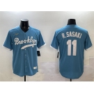 Men's Los Angeles Dodgers #11 Roki Sasaki Blue Throwback Stitched Baseball Jersey