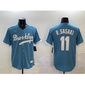 Men's Los Angeles Dodgers #11 Roki Sasaki Blue Throwback Stitched Baseball Jersey