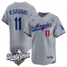 Men's Los Angeles Dodgers #11 Roki Sasaki Gray 2025 World Series Stitched Baseball Jersey