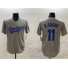 Mens Los Angeles Dodgers #11 Roki Sasaki Gray Cool Base Stitched Baseball Jersey
