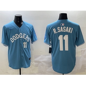 Men's Los Angeles Dodgers #11 Roki Sasaki Light Blue Limited Stitched Baseball Jersey