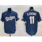 Men's Los Angeles Dodgers #11 Roki Sasaki Navy Cool Base Stitched Baseball Jersey