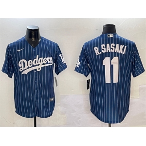 Men's Los Angeles Dodgers #11 Roki Sasaki Navy Cool Base Stitched Baseball Jersey