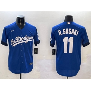 Men's Los Angeles Dodgers #11 Roki Sasaki Royal City Connect Cool Base Stitched Baseball Jersey