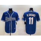 Men's Los Angeles Dodgers #11 Roki Sasaki Royal With Patch Cool Base Stitched Baseball Jersey