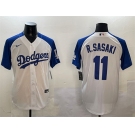Men's Los Angeles Dodgers #11 Roki Sasaki White Blue Cool Base Stitched Baseball Jersey