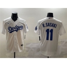 Men's Los Angeles Dodgers #11 Roki Sasaki White Cool Base Stitched Baseball Jersey