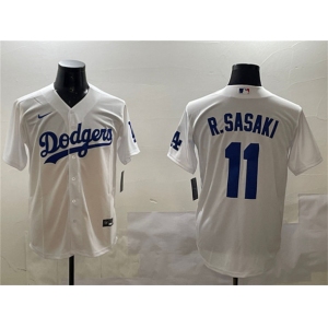 Men's Los Angeles Dodgers #11 Roki Sasaki White Cool Base Stitched Baseball Jersey