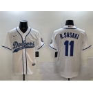 Men's Los Angeles Dodgers #11 Roki Sasaki White With Patch Cool Base Stitched Baseball Jersey