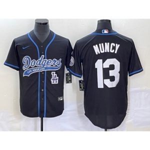 Men's Los Angeles Dodgers #13 Max Muncy Black With Patch Cool Base Stitched Baseball Jersey