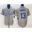 Men's Los Angeles Dodgers #13 Max Muncy Grey With Patch Cool Base Stitched Baseball Jersey