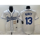 Men's Los Angeles Dodgers #13 Max Muncy Number White With Patch Cool Base Stitched Baseball Jersey