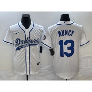 Men's Los Angeles Dodgers #13 Max Muncy White With Patch Cool Base Stitched Baseball Jersey1